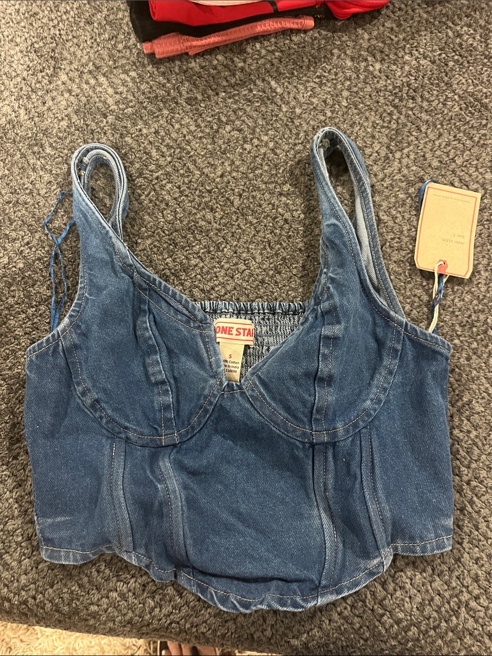 Stone Star Denim Bustier Crop Top in Blue